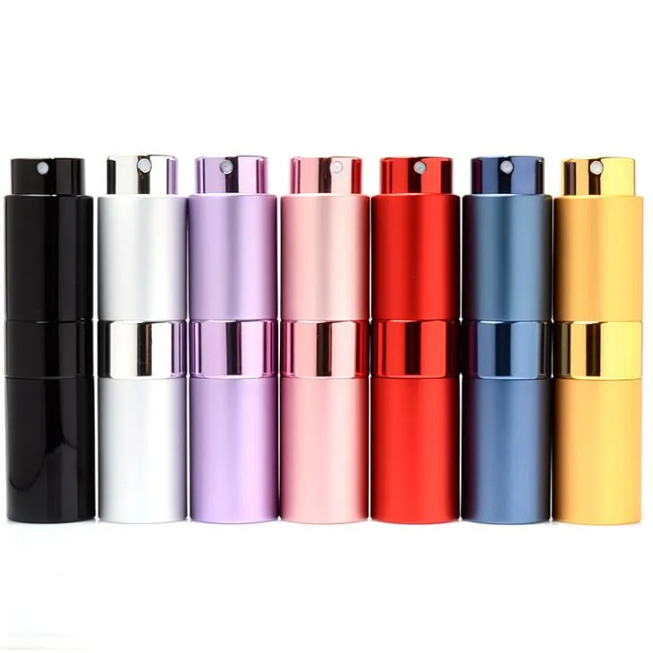 wholesale 8ML 15ML Mini Portable Aluminum Telescop Refillable Perfume Bottle With Atomizer travel Empty Parfum Case LX2143