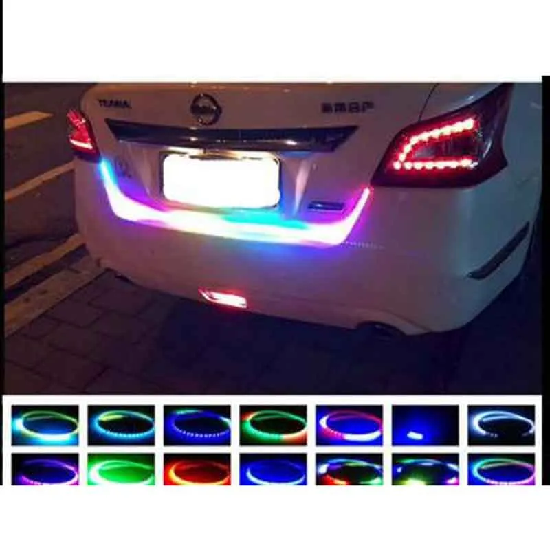 7 Cor LED Car Rabo Tronco bagageira Faixa de luz de freio Driving Fluxo de sinal Cavaleiro