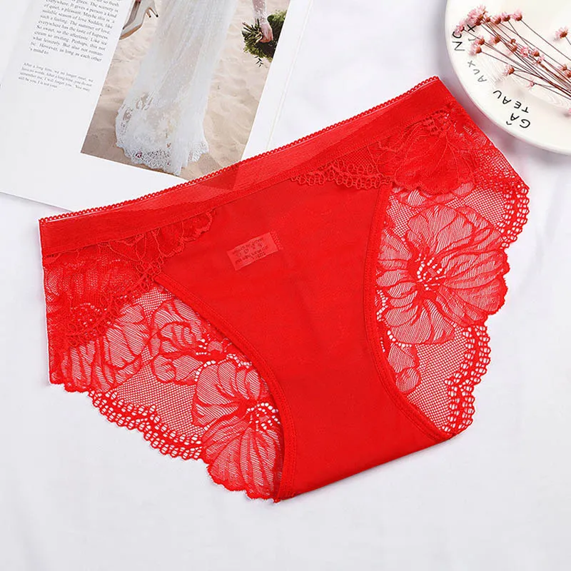 Womens Sexy Underwear Lace Panties High Waisted Plus Size Ladies Brief For  Women-red-xxl