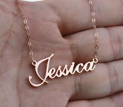 Ожерелье с подвеской в виде розового золота, серебра, индивидуального имени, индивидуальное массивное ожерелье с фирменной табличкой ручной работы, Birthday252C