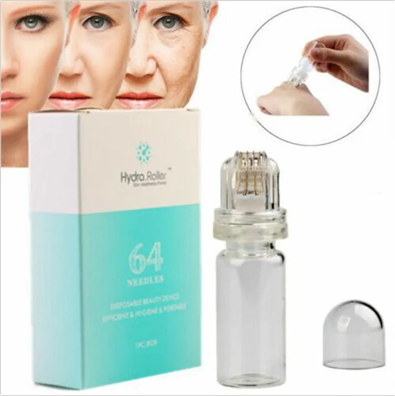 Hydra Roller 64 pins dermaroller Titanium Micro Naald Met Fles Auto Infusie Huidverzorging Anti Rimpel Acne Verminderen Porie behandeling