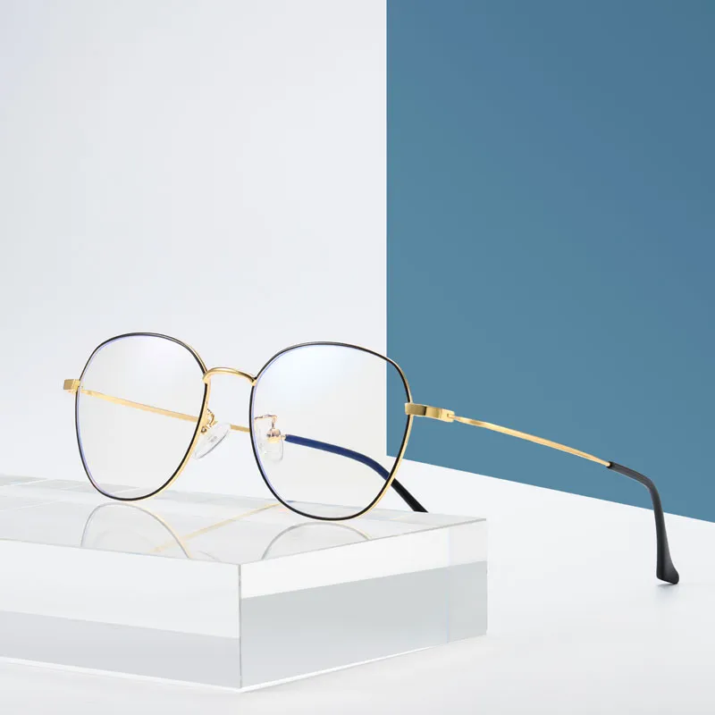 نظارات حظر الأزرق الرجعية إطار معدني نظارات مكافحة زرقاء نظارات الكمبيوتر أعلى جودة القراءة نظارات مرآة مسطحة