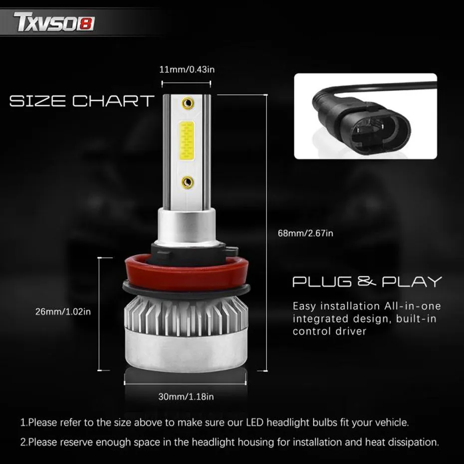 TXVSO8 G1 Automotive LED Scheinwerfer H1/H7/9005/9006/9012 110 W 6000 K  Autofahrlampen 10000 LM/Jede Lampe IP68 Wasserdicht Von 4,56 €