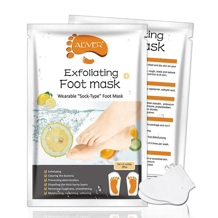 Lemon Aloe Exfoliating Foot Mask Silicone Heel Cover Socks Peel Off Remove Dead Skin Foot Care Foot Spa Treatments DHL shipping