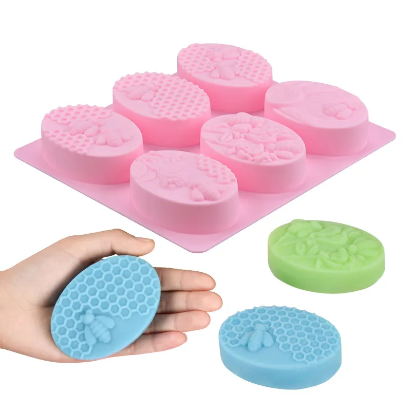Silikon kalıp sabun DIY verme kalıbı silikon oval model yapımı mum petek pembe renkli kolay 6 boşlukları Kalıptan çıkarmadan için