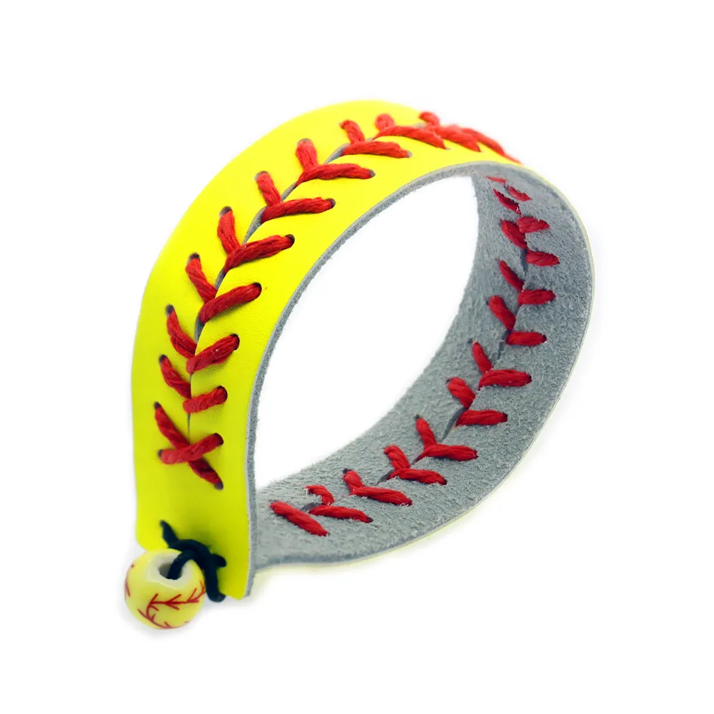 hot sell outdoor sports softball stitch baseball wide leather bracelet stock