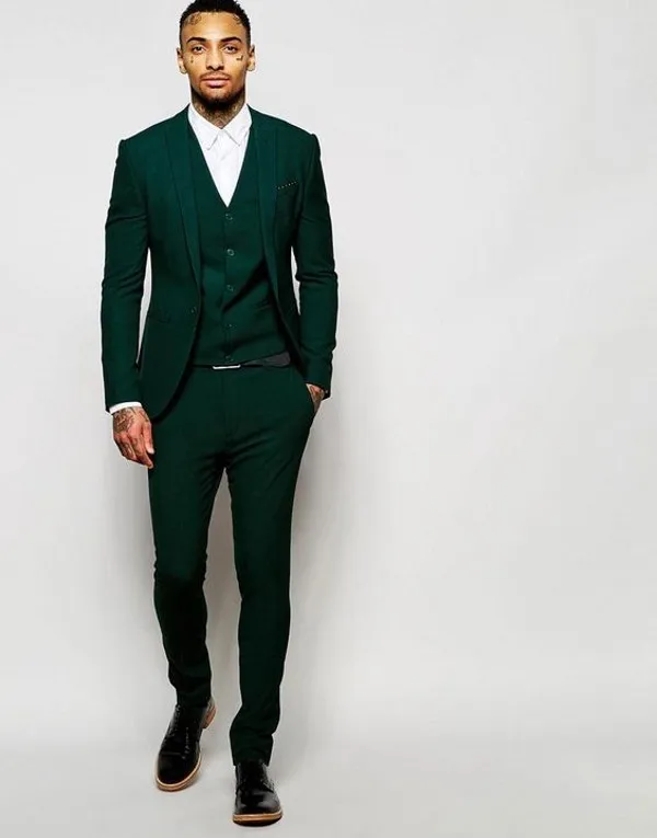 Testimoni dello sposo su misura Smoking dello sposo verde scuro con risvolto a punta Abiti da uomo Matrimonio Testimone dello sposo (giacca + pantaloni + gilet + cravatta) L113