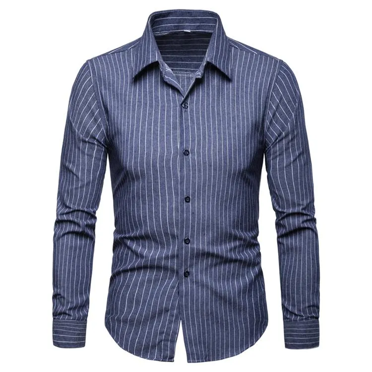 Blusa a rayas de moda Ropa de hombre Camisas casuales para hombre Manga larga Nuevo modelo Camisas Azul Azul Moda
