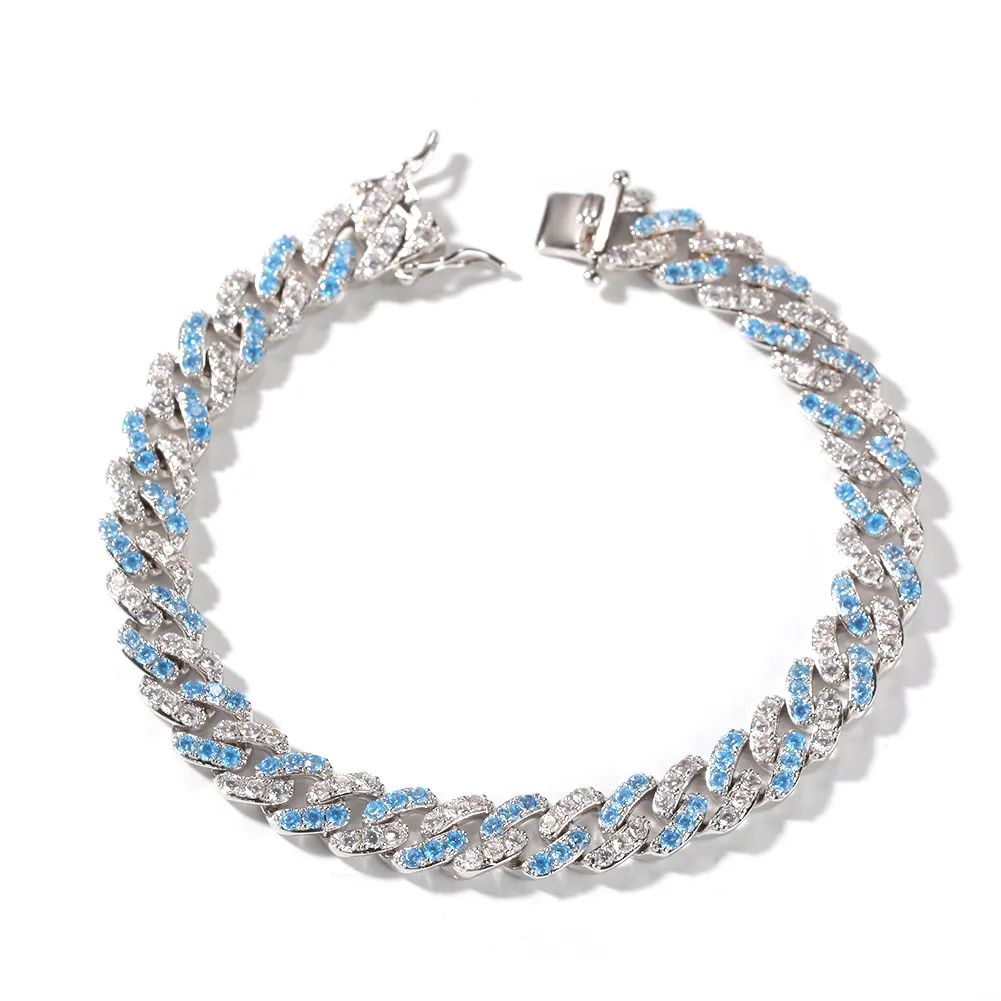 9mm Micro azul de zircão Cuba Link Bracelets