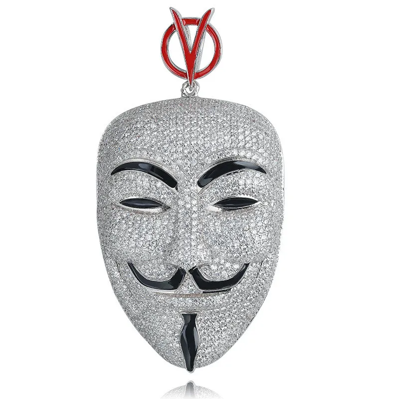 Iced Out Big Size Mask Film Charakter Anhänger Halskette Micro Paved Zirkon Herren Hip Hop Schmuck