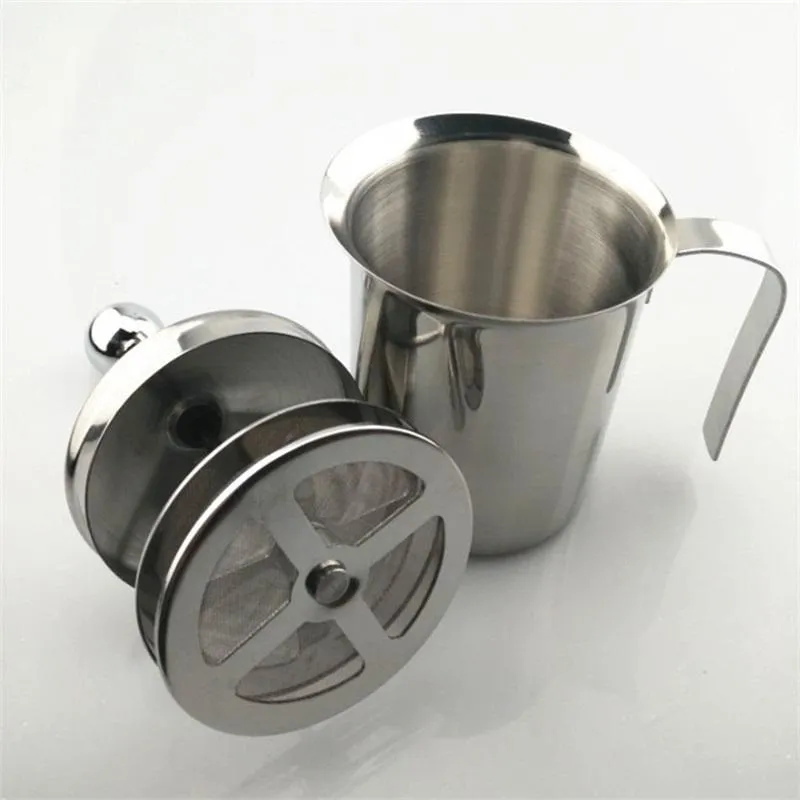 400ML Manual Milk Frother Stainless Steel Double Mesh Milk Creamer Milk  Mesh Coffee Foamer Creamer (Silver) 