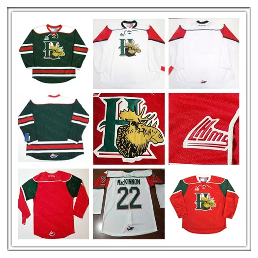 رخيصة QMJHL Halifax Mooseheads CCM Jersey 22 NATHAN MacKINNON 13 NICO HISCHIER 27 JONATHAN DROUIN أحمر أبيض أخضر هوكي الفانيلة مخصص