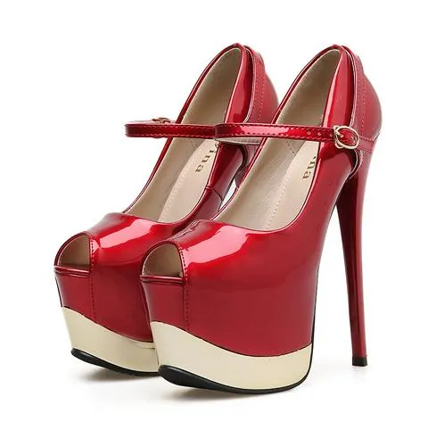 Red patent PU leather ultra high heels women designer shoes nude wedding shoes 16cm size 35 to 40