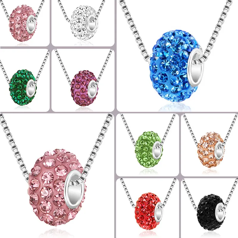 Cristal de luxe Fimo grand trou perles collier pour femmes poterie douce coloré strass disco boule pendentif chaînes de boîte en argent bijoux de mode
