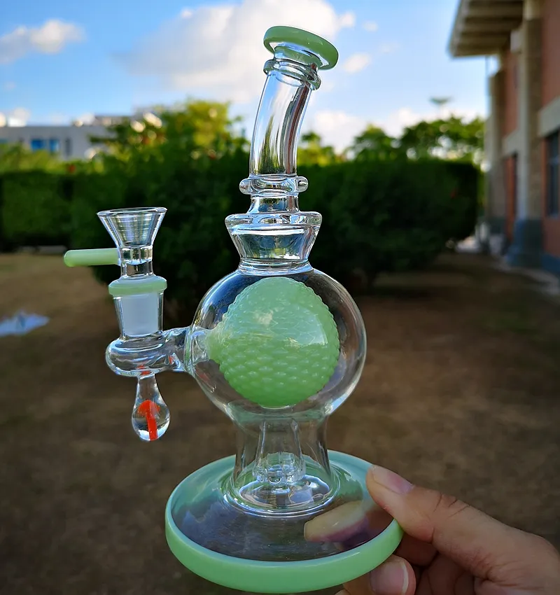 7.8 "Duş başlık cam su bongs topu benzersiz bong yağ teçhizatı dab teçhizatlar el sanatları su boruları kalın cam bongs ile 14mm kase