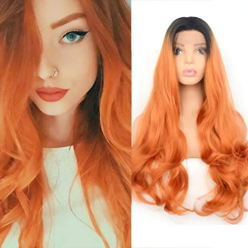 Ombre Orange Lace Front Synthetic Heat Resistant Hair Wig 20  display picture 3
