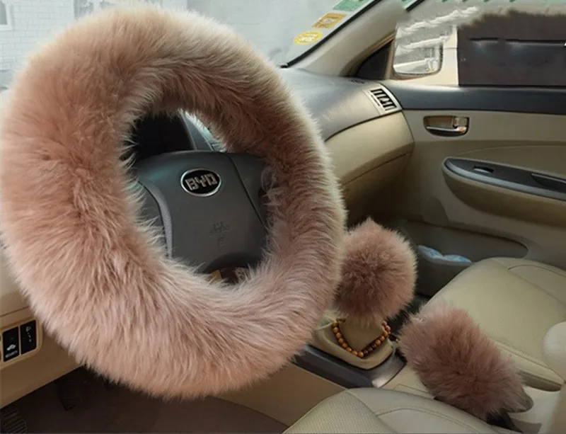 Dropship Pink Fluffy Steering Wheel Cover Warm Winter Plush Car