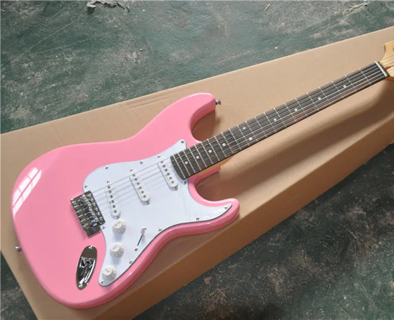 Pink and white electric cheap guitar