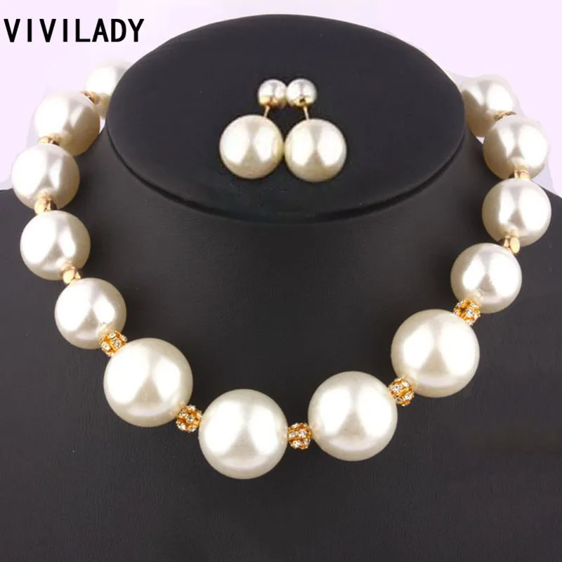 Vivilady Fashion Biżuteria Zestawy biżuterii imitacja Pearl Crystal Naszyjnik 2PCS/Set Kobiety Darmowa wysyłka Bijoux Akcesoria Prezent