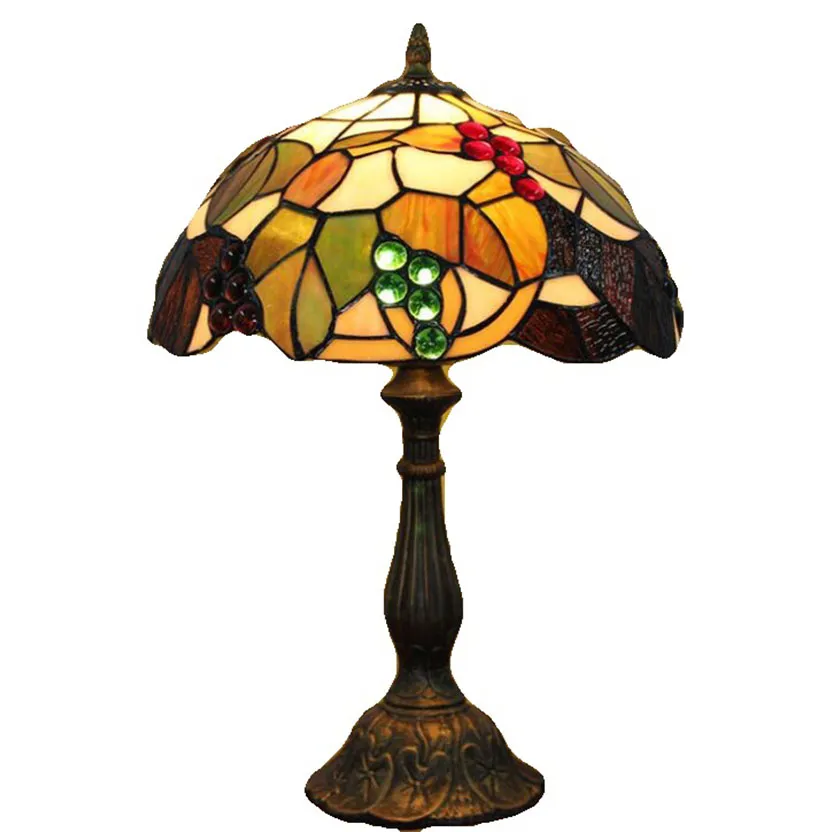 Lampe de Table Tiffany en verre teinté, raisin avec feuilles, lumière traditionnelle, lampes de chevet et de bureau, luminaire d'intérieur