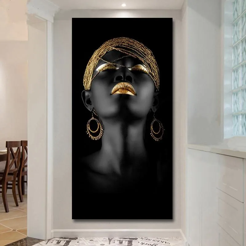 Stampe su tela Modern Black Woman Model Painting Wall Art Poster e stampe Immagini Decorazione domestica per soggiorno Senza cornice