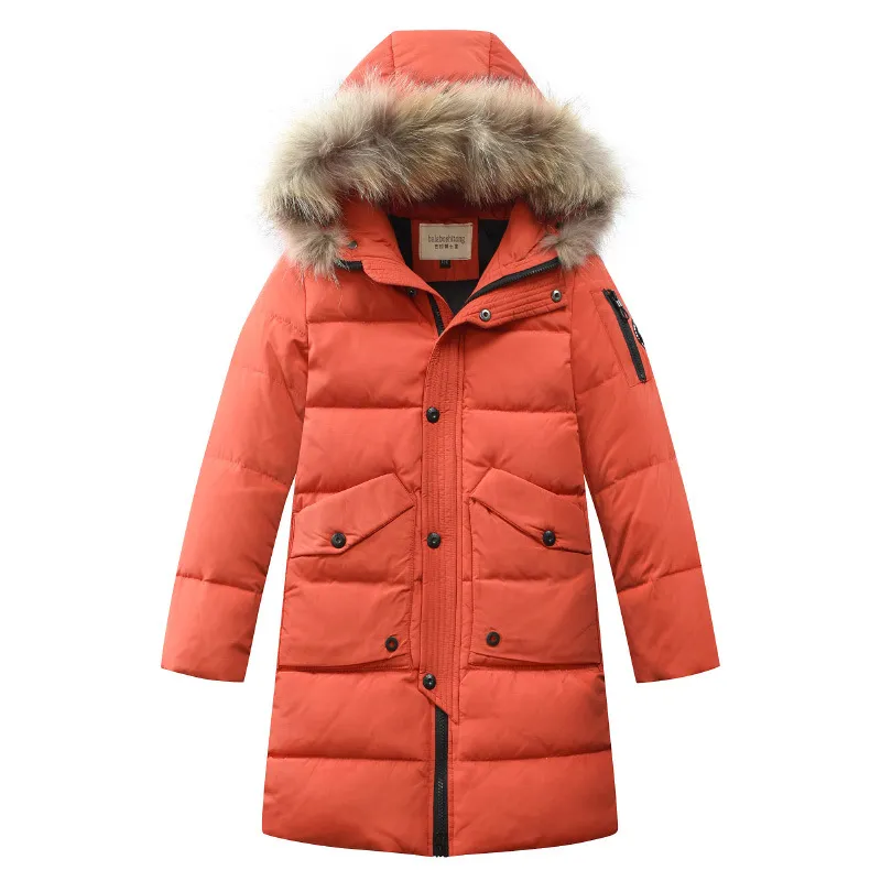 -30 graden kinderen winter donsjack kinderen wasbeer bontkraag warme bovenkleding jas voor jongens 8 10 12 14 16 jaar slijtage CLJ113