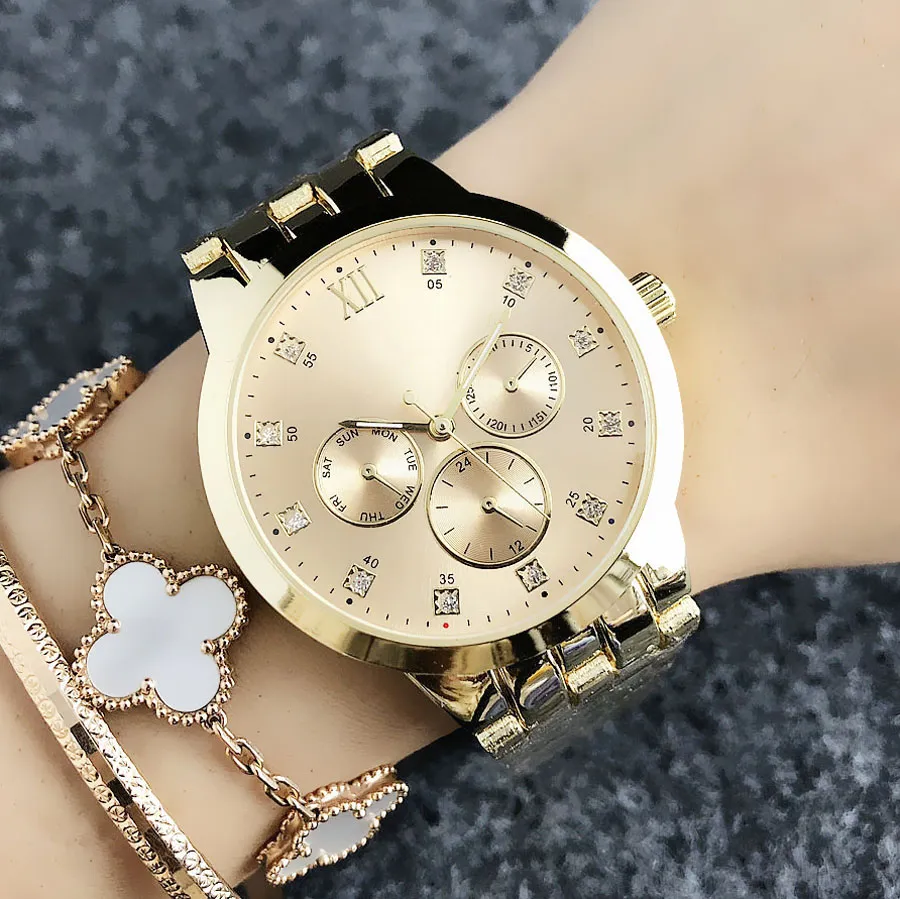 Fashion Brand wrist watch for women's Girl 3 Dials style Steel metal band quartz watches TOM6670