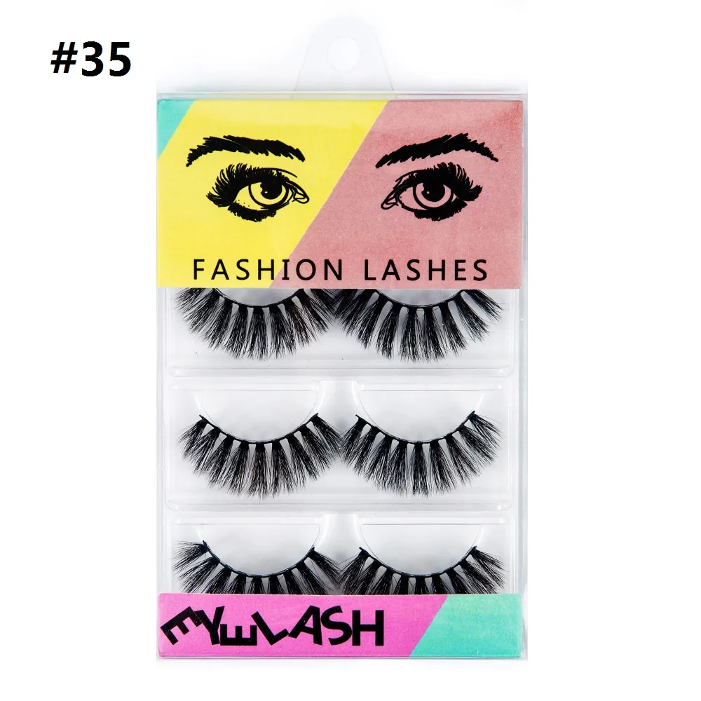 3D Eyelashes 3 Pairs Natural Long Thick Messy Handmade Lashes Hair Extension Plastic transparent Pedicle 10 Styles