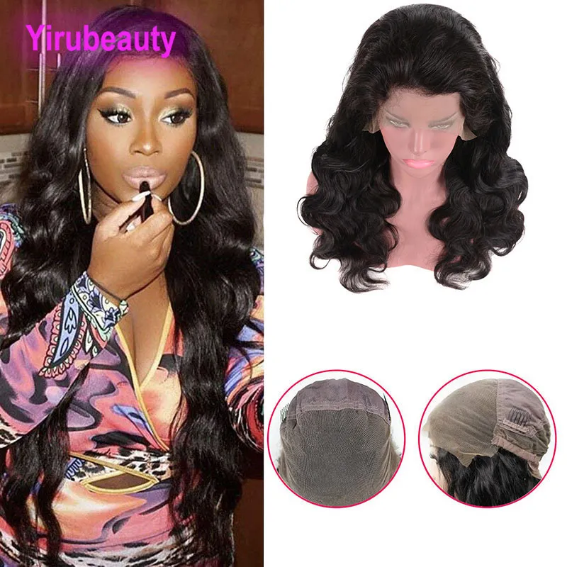 Indiian Human Hair Lace Wigs Pre Plucked 12-30-tums kroppsvåg full spets peruk naturlig färg curl virgin hårprodukter