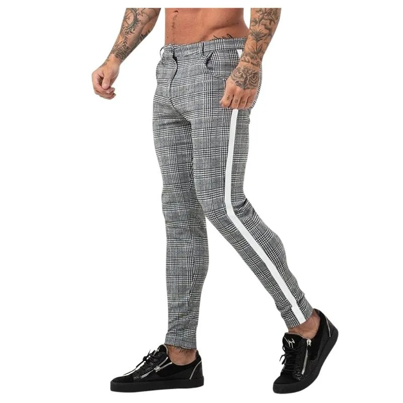 Случайные брюки для костюма повседневного клетчатого костюма мужчина весна новая бизнес формальная одежда мужских брюк брюки Slim Fit 2020 Брюки для одежды Male1276J