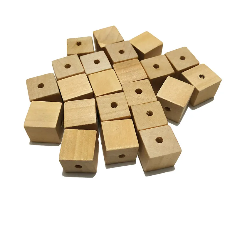 1/2 Wood Cubes with Holes - 100 Pack - Unfinished Solid Wood Beads for DIY  Craft and Building Projects