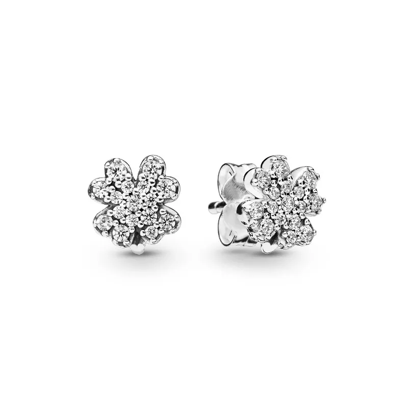 Shiny Clover Earrings for Pandora 925 Sterling Silver CZ Diamond Elegant Original Box Set for Pandora Earrings Birthday Gift