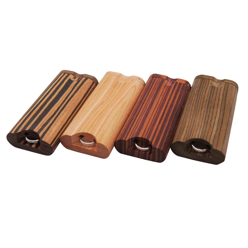 Wood Dugout One Hitter Smoking Pipe Kit Dry Herb Tobacco Box Cigarette Case Tube With Hook Portable 15bt E19
