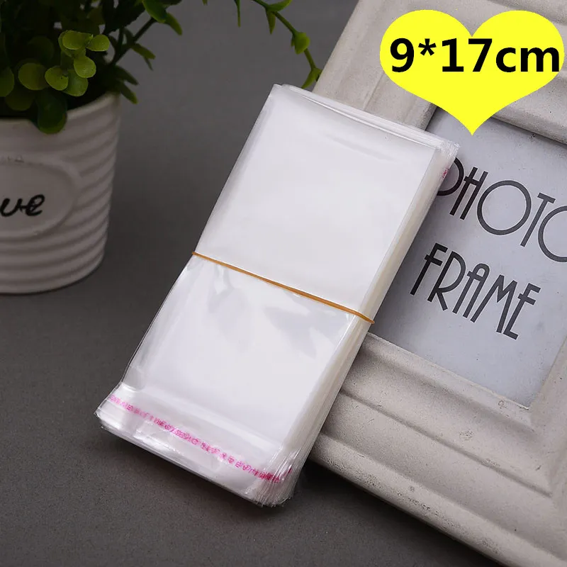 500pcs 9*17cm Clear Transparent Self Adhesive Resealable Opp Food Candy Cookie Jewelry Gift Bags Packing Card Little Plastic Bag