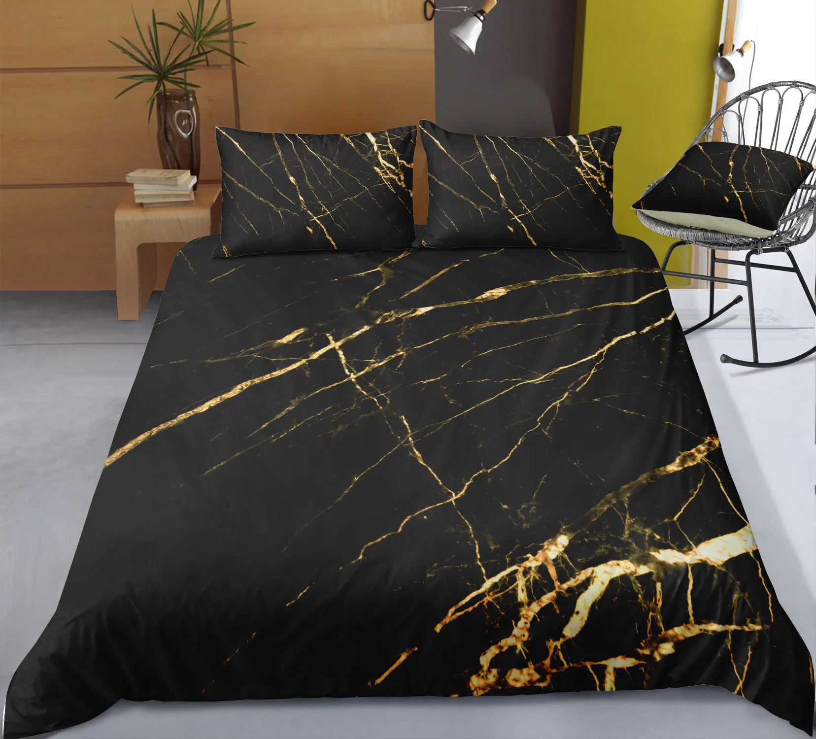 Black and Gold Marble Bedding Set King Size Luxury 3D Duvet Cover Queen High End Home Textile Single Double Bed Cover with Pillowcase