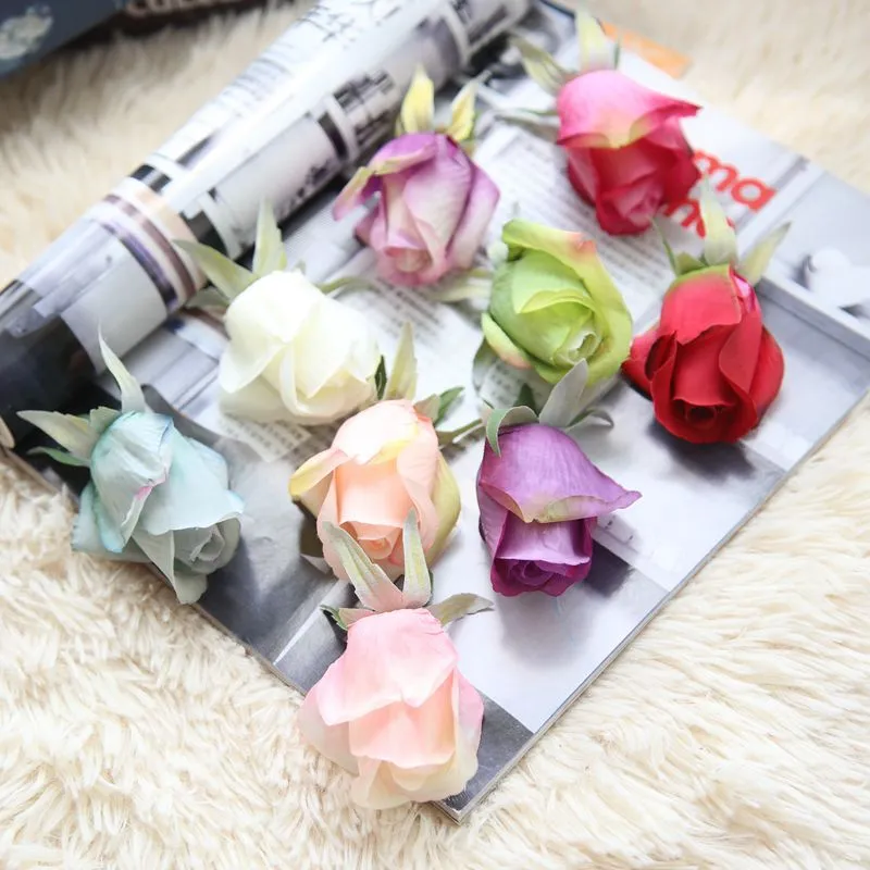 10PCS/Lot 4.5CM Silk Rose Heads bud artificial Flowers Decoration Home Wedding Decoration Fake Flower arrangement Diy Wreath flower wall