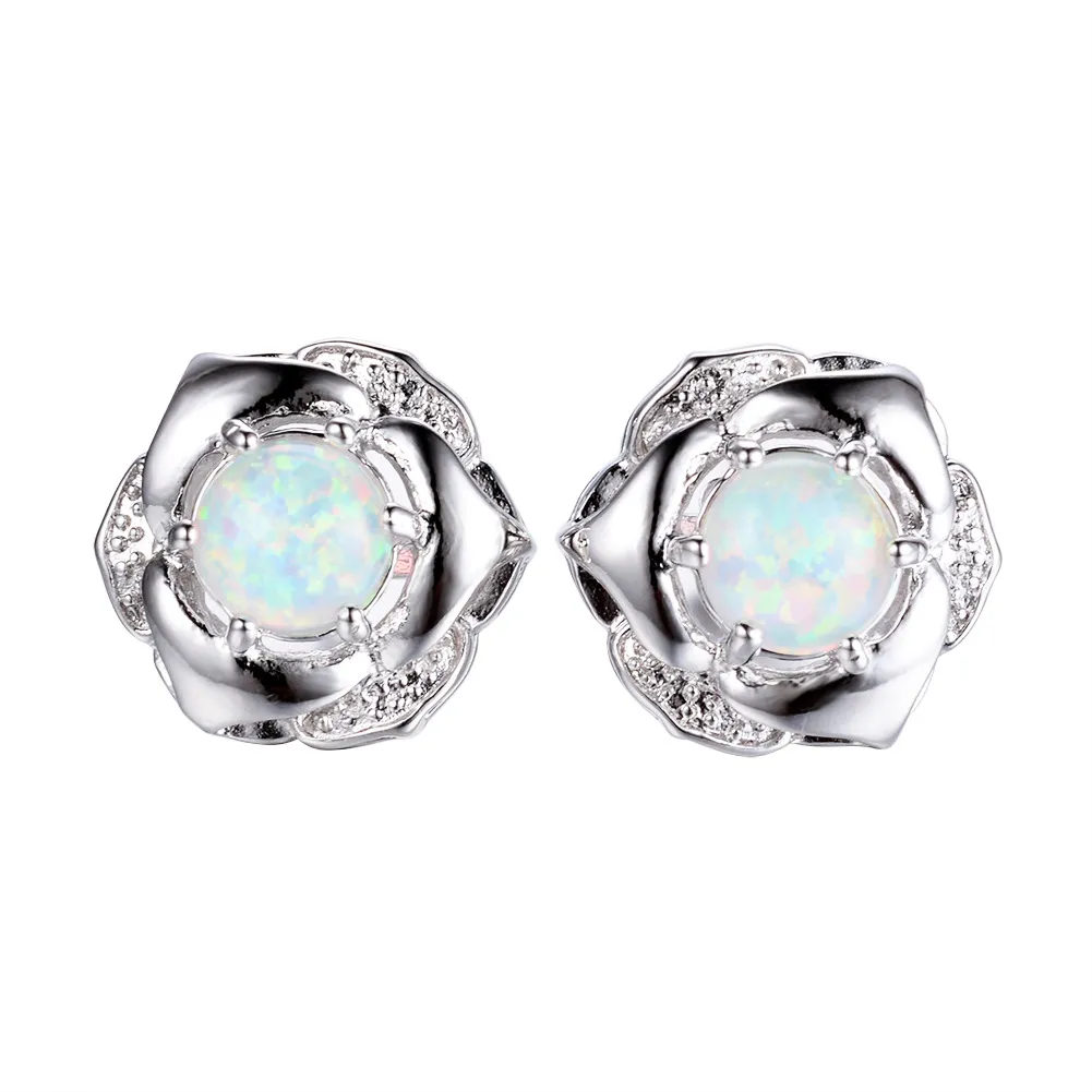 Novo clássico Platinum Opal seis garra rodada brincos em forma de flor simples bonito brincos de casamento jóias