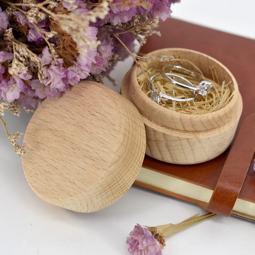 Petite boîte de rangement ronde en bois de hêtre boîte à bagues Vintage rétro pour mariage étui à bijoux en bois naturel ZZA1360a