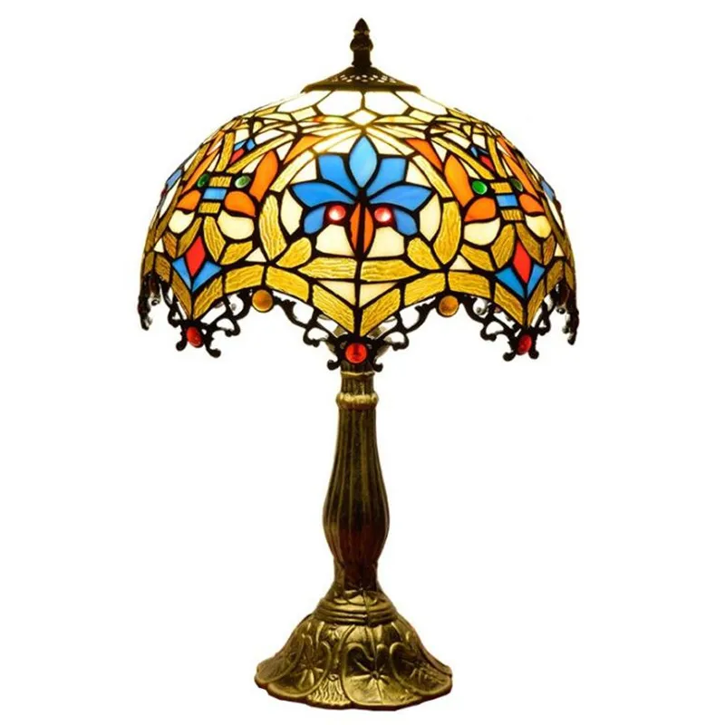 Tiffany Gebrandschilderd Glas Tafellamp Restaurant Hotel Woonkamer Slaapkamer Glazen bedlampje Europees Decoratie Desk Lamp Gratis Verzending TF020