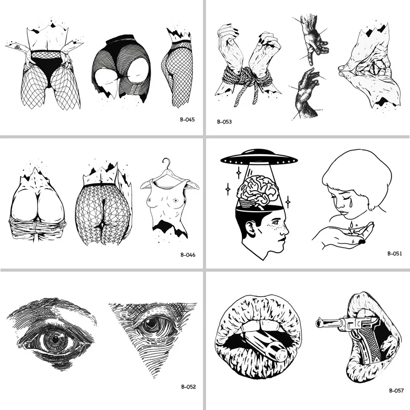 Sexy Woman Body Mouth Gun Eyes Waterproof Temporary Tattoo Stickers for Adults Body Art Fake Tatoo for Women Tattoos