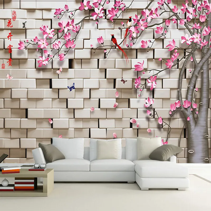 Dimensioni personalizzate 3D stereo in mattoni in pietra in pietra pesca fiori di fiori fotografici per soggiorno camera da letto decorazione per la casa arte sfondo murale