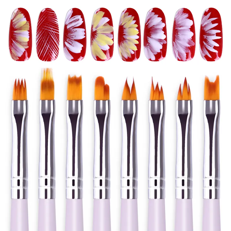 NAB001 8pcs/set Nail Art French Brushes Smile Half Moon Shape DIY PRESS Petal Flower Gradient Fade Color Painting Drawing pen BRUSH