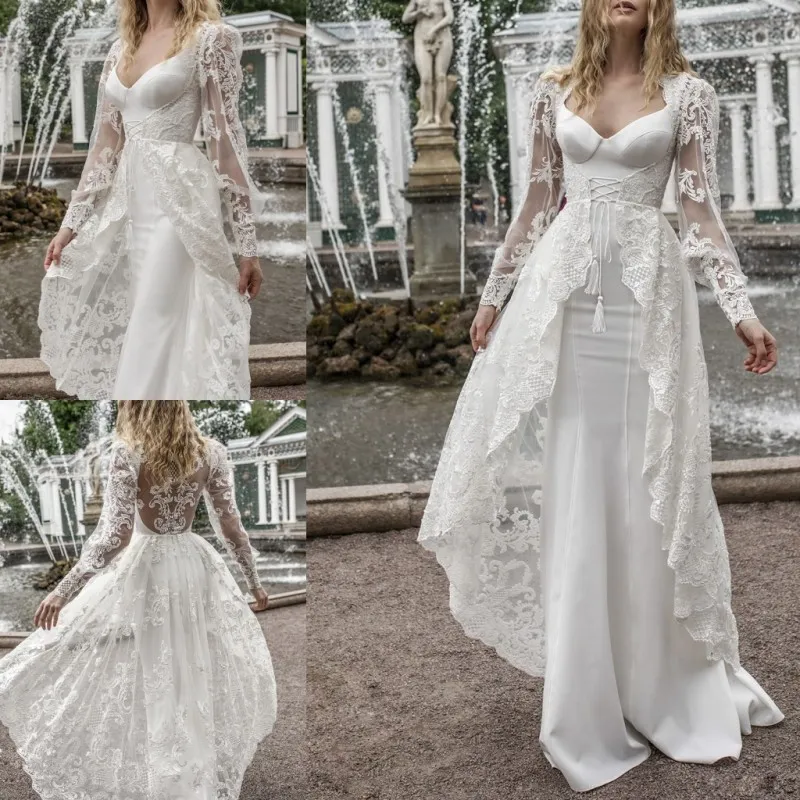 Lian Rokman 2019 Bohemia Mermaid Overtkirts Suknie Ślubne Koronki Appliqued Vestidos Beach Suknia ślubna Bridal Suknie Robe de Mariée