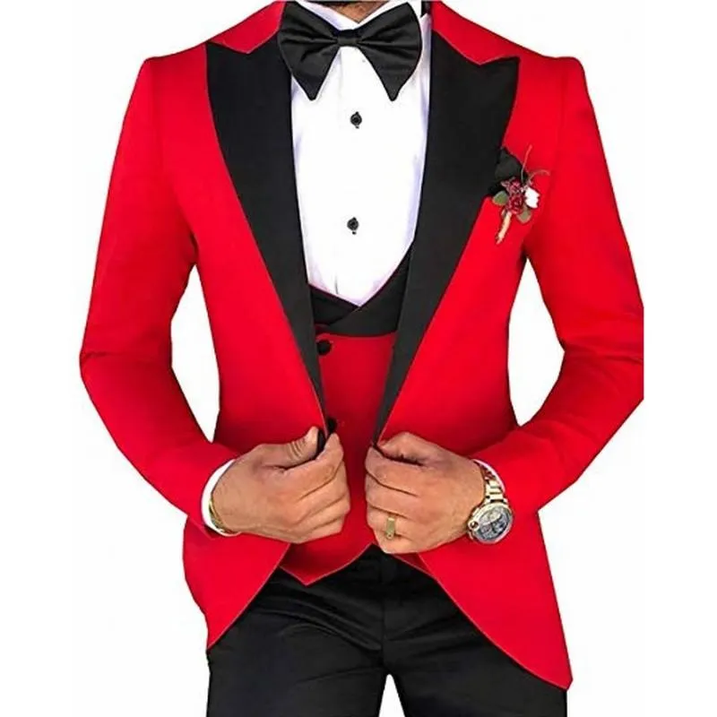 3st röda män passar smal passform brudgum Tuxedos bröllopsdräkt för män 2020 Groomsman Work Wear Mens Blazer Jacket Ropa de Hombre