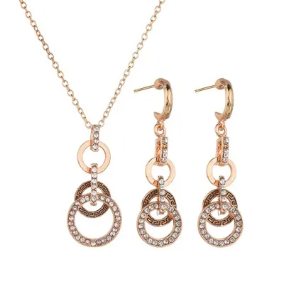Jeu de bijoux géométriques pour femme Gold Color Collier long Collier Pendentif Crystal Boucles d'oreilles De Mariage Mode Bijoux Cadeaux N1529