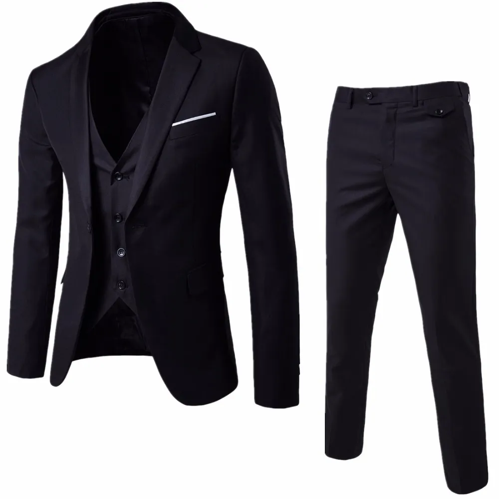Slim Fit Black Bruidegom Tuxedos Notch Revers Mannen Bruiloft Tuxedos Populaire Mannen Business Diner Prom Blazer 3 Stuk Suit (Jas + Broek + Tie + Vest) 1064