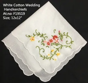 Ensemble de 12 mouchoirs Bradal de mariage de mode mouchoirs en coton blanc avec bords festonnés broderie de couleur Floral Hanky 12x12 pouces