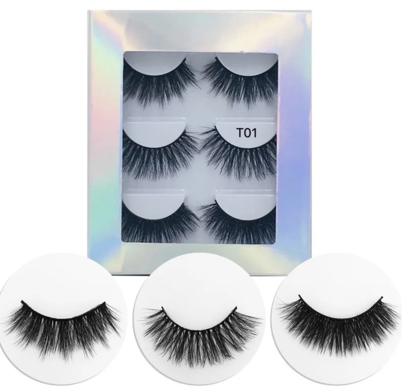 Épamagnétique gratuite Epamagnetic 3 paires de cils Faux Mink Nouveau 3 paires / sertie de boîte personnalisée Boîte Value Longs Lashmes dramatiques moelleux 3 paires de cils