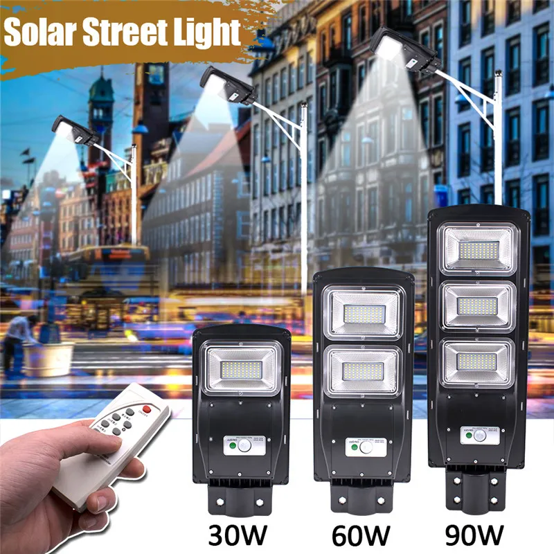 Remote Led Solar Street Light 30W 60W 90 W Światła Słoneczne Wodoodporne PIR Motion Sensor Solar LED Oświetlenie zewnętrzne na stoczni ogrodowy Plaza