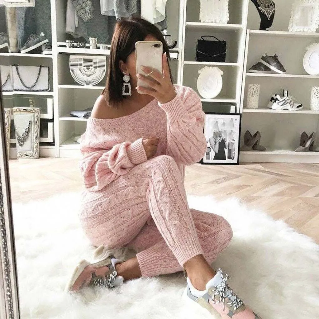 Fuzzy knit top loungewear